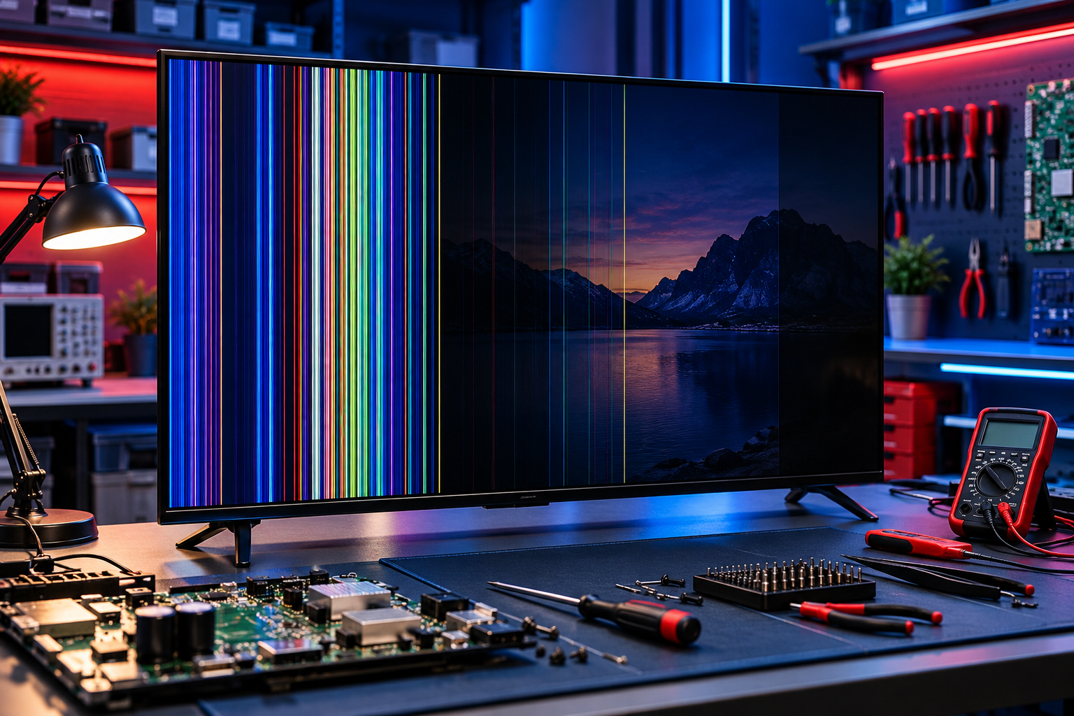 Illustrative TV display & backlight repair scene