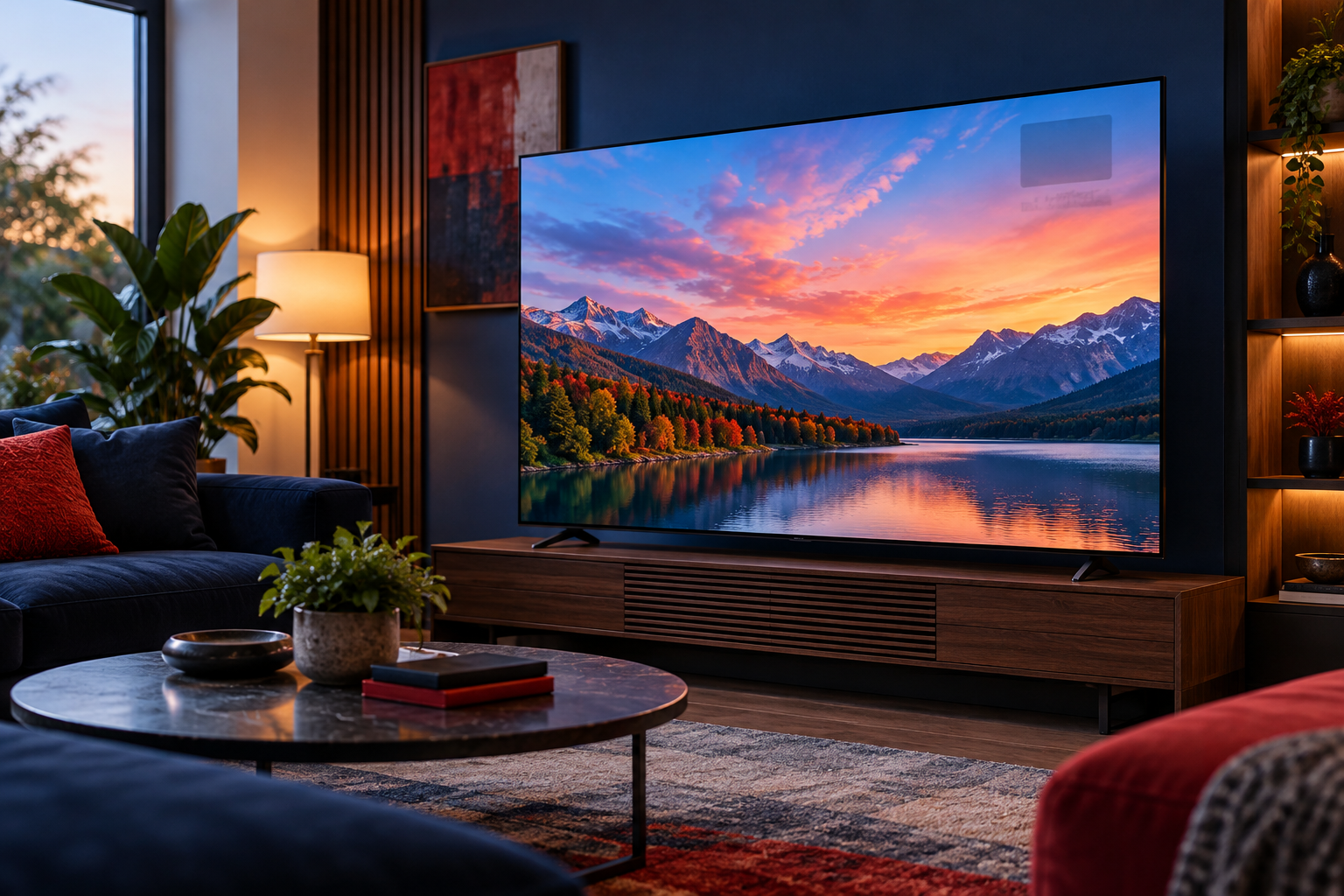 OLED-style television with an illustrative retained image